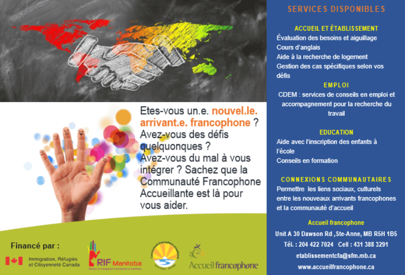 Un service d'accueil et d'établissement francophone dans la région Rivière-Seine avec le RIF Manitoba, Réseau en Immigration Francophone du Manitoba