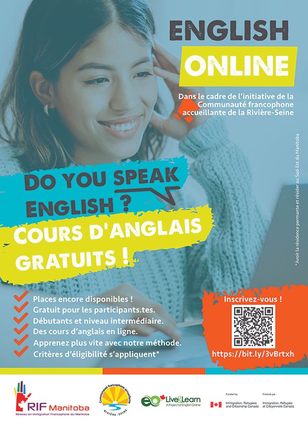 En 2023, inscrivez-vous au cours d'anglais gratuit sur English Online offert par le RIF Manitoba, Réseau en Immigration Francophone du Manitoba